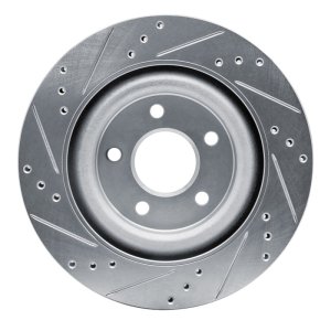 Jaguar S-Type Brake Rotor (1) - Rear Right - R1 Concepts - Drilled & Slotted - Silver - `06-`08